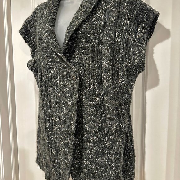 Merona Black with Gary & White Speckled Cable Knit Sleeveless Cardi, Size XL - Picture 7 of 16